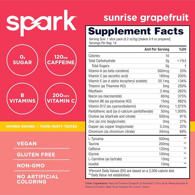 AdvoCare Spark - Energy Drink Mix - Vitamin &amp Amino Acid Supplement - Supports Energy &amp Focus* - Portable Immune Support* - Sugar-Free - Sunrise Grapefruit 14 Stick Packs (2.5 oz)