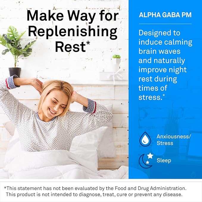 Neuroscience Alpha GABA PM - Sleep Aid for Adults with 5-HTP Melatonin 3mg + L Theanine Supplement - Calming Botanical Blend for Stress Support Brain Health &amp Relaxation (60 Capsules)