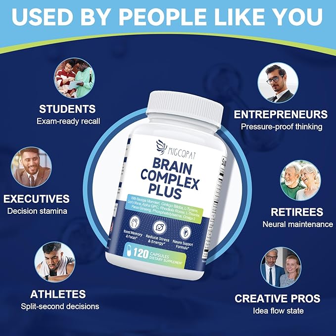 2-Pack Brain Supplements for Memory &amp Focus | Nootropic with Bacopa Lion's Mane Alpha GPC | Mental Clarity &amp Cognitive Support | Vitamin B6 &amp B12 – 240 Caps (120/Bottle)