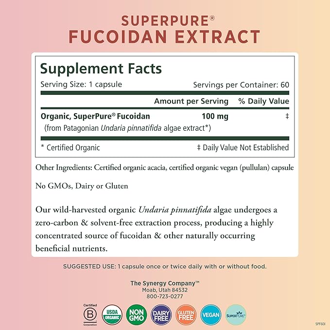 PURE SYNERGY SuperPure Fucoidan Extract | Gluten-Free Fucoidan from Organic Brown Seaweed | for Immune Health Digestion and Healthy Aging (60 Capsules)