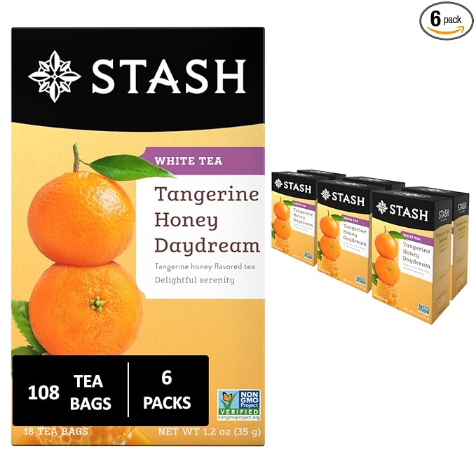 Stash Tea Tangerine Honey Daydream White Tea - Caffeinated Non-GMO Project Verified Premium Tea with No Artificial Ingredients 18 Count (Pack of 6) - 108 Bags Total