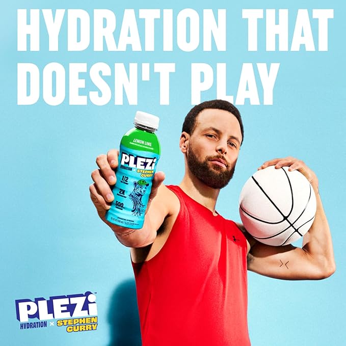 PLEZi Hydration &amp Sparkling Juice Drink Bundle – Lemon Lime x Stephen Curry &amp FiZZ Cherry Limeade – No Added Sugar Low Sugar 2X Electrolytes &amp Fiber – 16.9 Fl Oz + 12 Fl Oz (24 Pack Tota