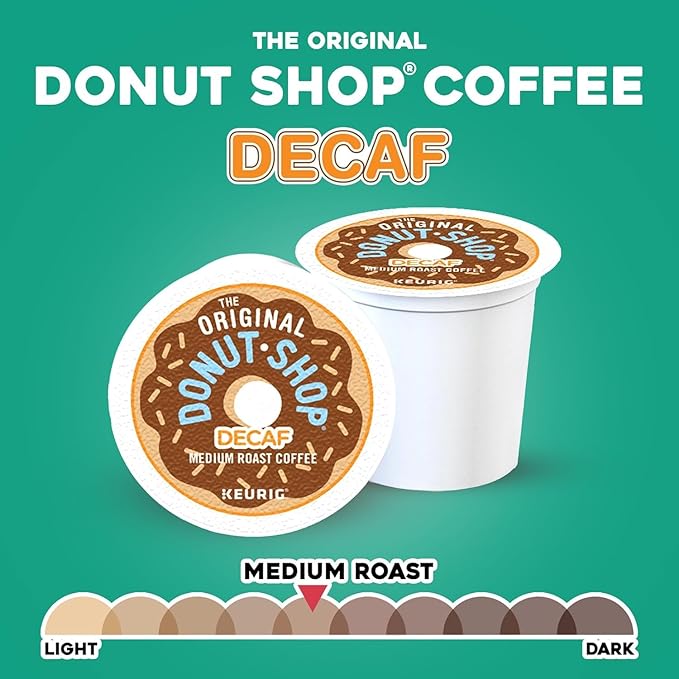The Original Donut Shop Decaf Keurig Single-Serve K-Cup Pods Medium Roast Coffee Simply Great Coffee without the caffeine! Enjoy the same great-tasting coffee! Full-flavored! Simple and Delicious!