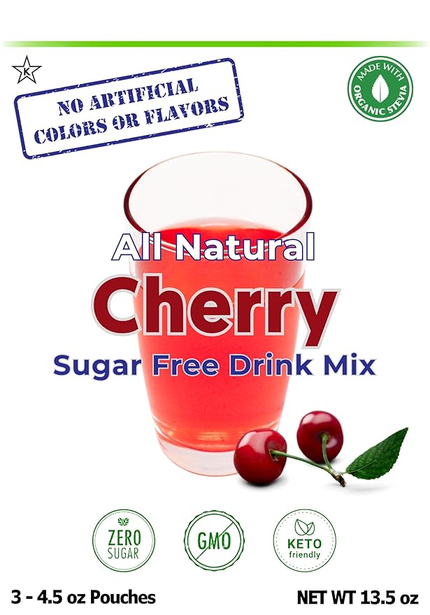 GramZero All Natural Cherry Zero Calorie Sugar Free Drink Mix Great For Nutrition Club Loaded Tea Stevia Sweetened