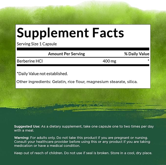 Swanson Berberine HCl Cardiovascular and Metabolic Health Supplement for Health-Conscious Adults - Non-GMO Vegan Gluten-Free (60 Vegan Capsules 400 mg Each)