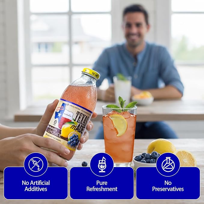 Texas mADE Brownsboro Blueberry Lemonade NON GMO Verified Lemonade Made with Pure Cane Sugar and Blueberry Flavor No Preservatives Texas Crafted Lemonade 16 fl oz Pack of 12
