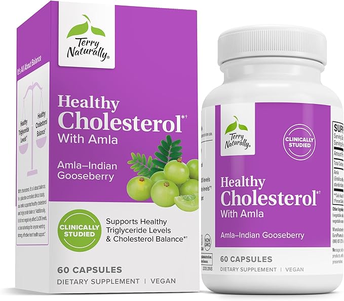 Terry Naturally Healthy Cholesterol with Amla - Antioxidant Supplement for Immune &amp Heart Support - Supplement to Aid Healthy Cholesterol &amp Triglyceride - 60 Capsules