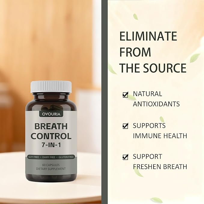 ovouria Breath &amp Gut Balance Capsules - 7-in-1 Formula with Probiotics Zinc Gluconate &amp Magnesium Citrate for Fresh Breath Chronic Halitosis Relief &amp Digestive Wellness 60 Count(1pc)