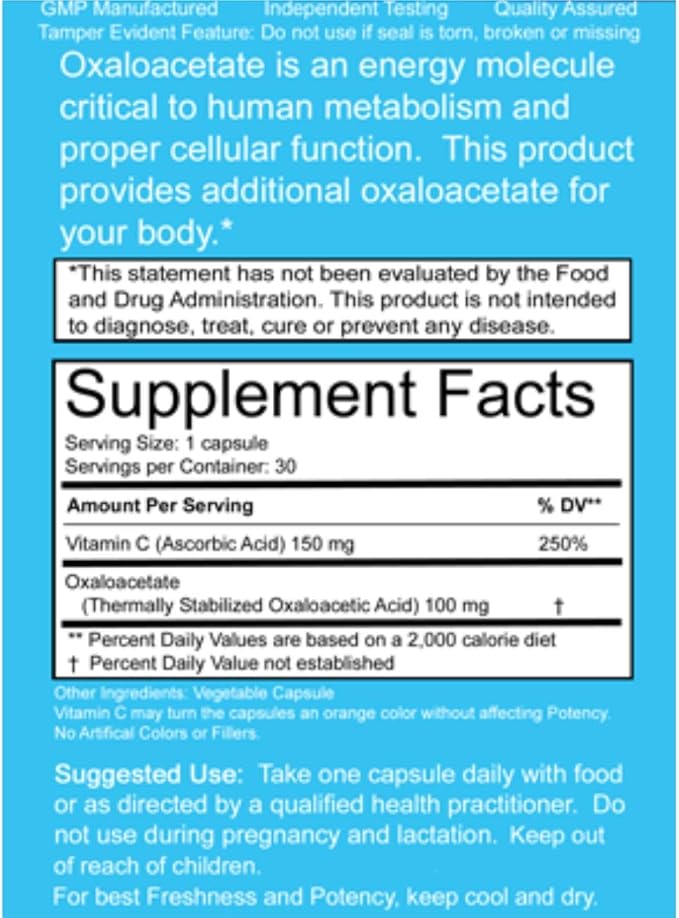 Benagene Oxaloacetate Supplement - Supports Cellular Energy Healthy Metabolism &amp Body Regulation - Thermally Stabilized with Vitamin C - Non-GMO &amp Vegan - Once Daily (90 Servings)