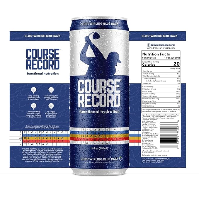Functional Hydration Drink for Golfers – COURSE RECORD Variety Pack – Electrolytes Calm Energy &amp Focus – Healthy Sports Drink – 12-Pack (12oz Cans) – Low Sugar Low Caffeine