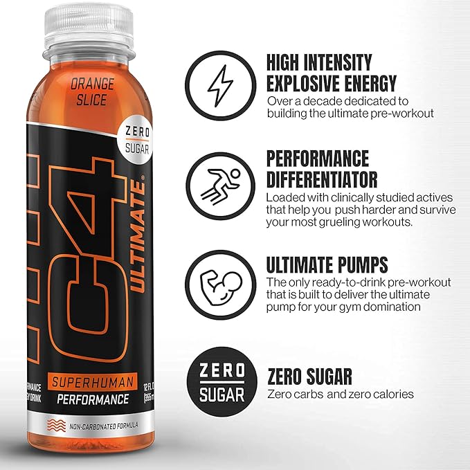 C4 Ultimate Non-Carbonated Zero Sugar Energy Drink Pre Workout Drink + Beta Alanine 12 Fl Oz (Pack of 12)