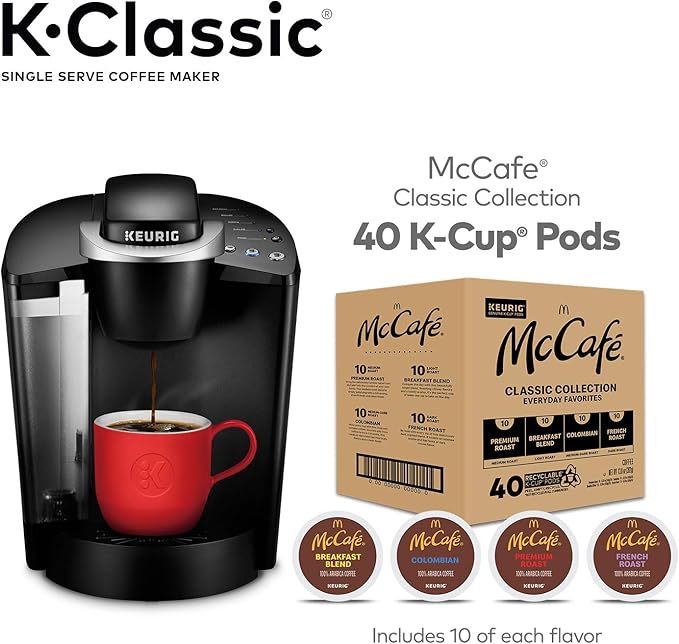Keurig K-Classic Coffee Maker with McCafé Classic Collection Variety Pack 40 Count K-Cup Pods