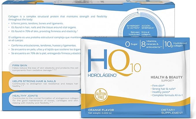 Hidrolageno Q10 Hydrolyzed Collagen Vitamins ZINC Antioxidants 30 sachets per pack 4.2 Ounce Pack of 1