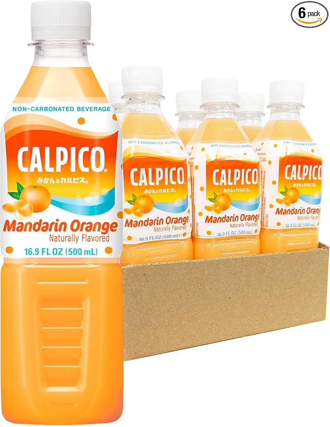CALPICO Mandarin Orange – Smooth Creamy &amp Refreshing Non-Carbonated Beverage Sweet and Tangy Japanese Lactic Acid Drink 16.9 Fl oz (Pack of 6)