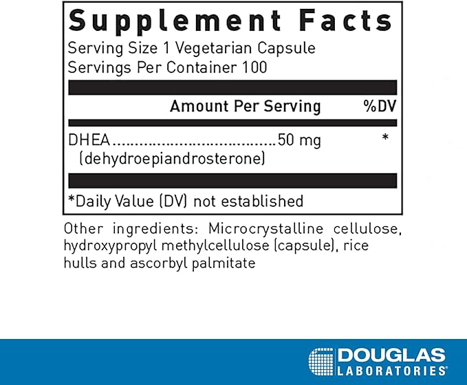 Douglas Laboratories DHEA 50 mg Capsules - Micronized - Supports Hormone Balance Immunity Brain Bone Health &amp Metabolism* - Non-GMO - 100 Vegetarian Capsules