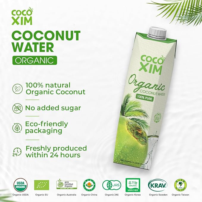 COCOXIM Ready to Drink Organic Coconut Water - 33.8 oz (Pack of 6)| Zero Added Sugar| Natural &amp Fresh with Electrolytes &amp Nutrients
