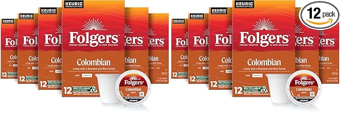 Folgers Colombian Medium Roast Coffee Keurig K-Cup Pods12 Count (Pack of 12)
