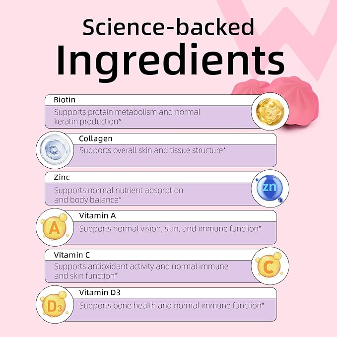 Wondermoon Women’s Collagen Gummies with Vitamin C Biotin &amp Zinc – Daily Nutritional Support – Hydrolyzed Collagen Peptides Peach Flavor Plant-Based 60 Gummies