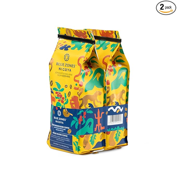 Blue Zones Nicoya - House Blend Ground Coffee - 100% Arabica Light Roast - Fruity Caramel Flavor - All Natural Gluten &amp Sugar-Free (24oz/ 680g)