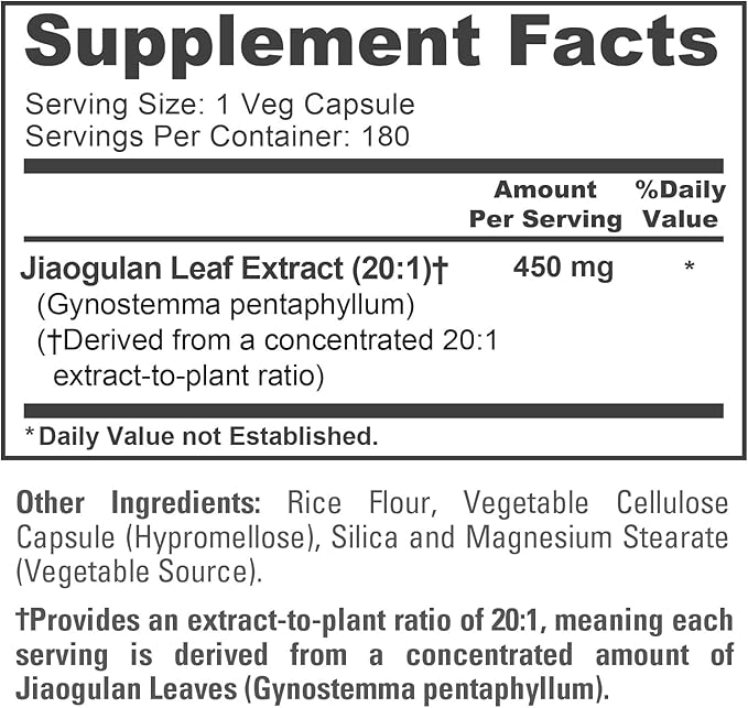 NusaPure Jiaogulan Capsules 450 mg 180 Veg Capsules (Non-GMO Vegan)