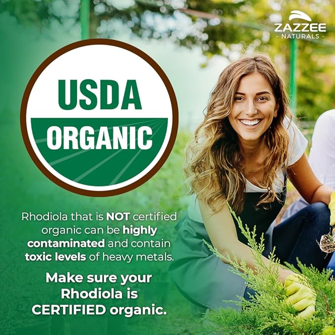 Zazzee USDA Organic Rhodiola 10:1 Extract 120 Capsules 4 Month Supply Rhodiola Rosea Energy Stress &amp Mental Focus Support Concentrated 10X Extract All-Natural Non-GMO Made in the USA