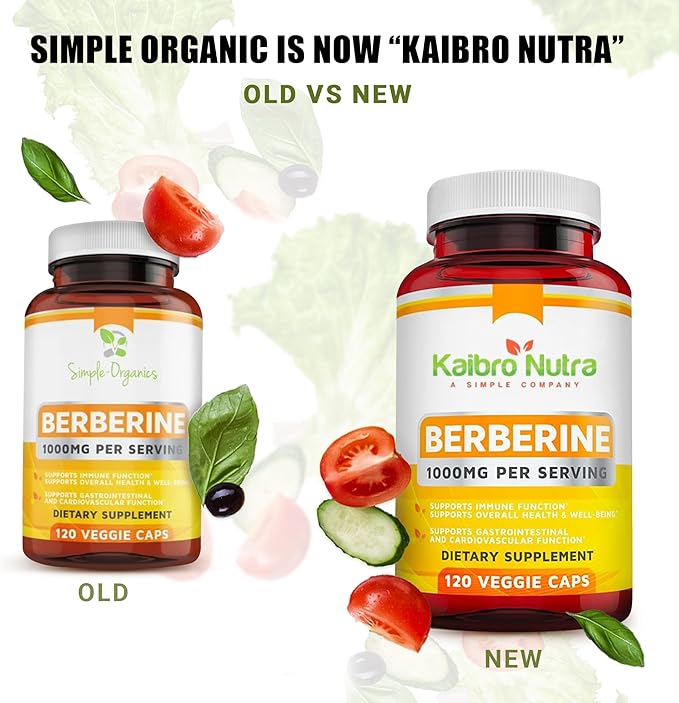 Kaibro Nutra Berberine Supplement 1000mg Berberine HCL for Immune System Glucose Support Circulatory &amp Gastrointestinal Health Vegan &amp Gluten-Free 120 Capsules