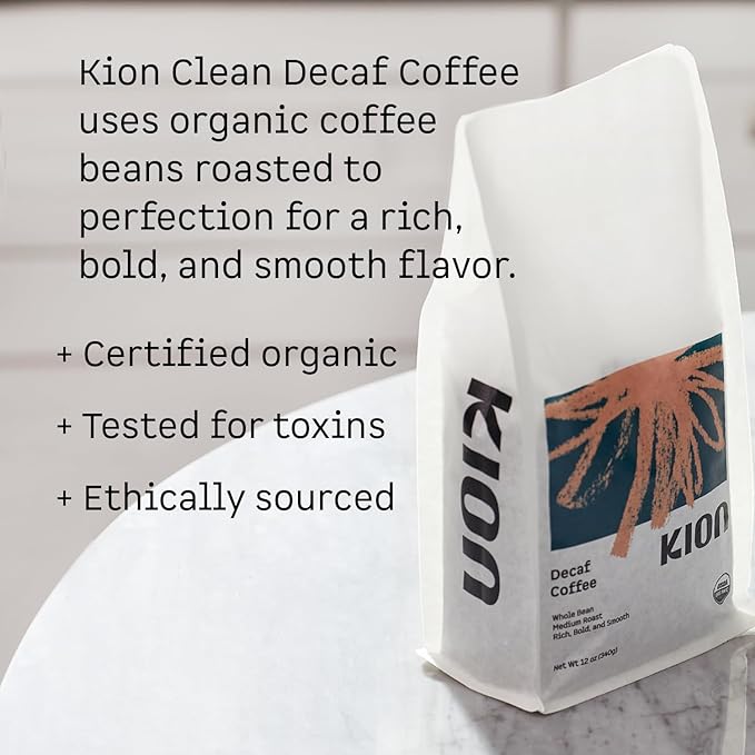 Kion Organic Decaf Whole Bean Coffee Tested for Toxins Ethically Sourced Rich Bold and Smooth Medium Roast 12 Oz (3 Pack)