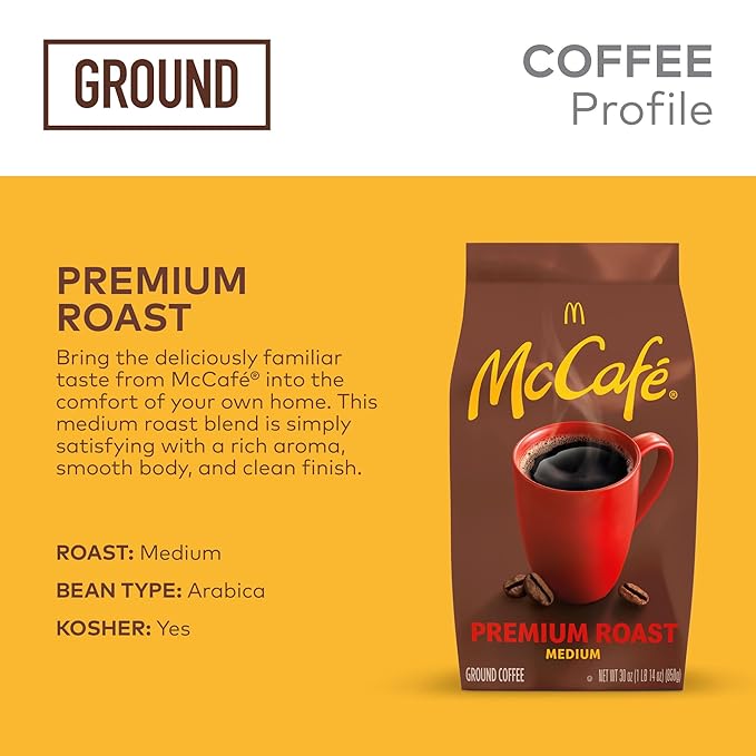 McCafe Premium Roast Ground Coffee Medium Roast Premium Quality Responsibly Sourced Kosher Certified 30oz. Bag