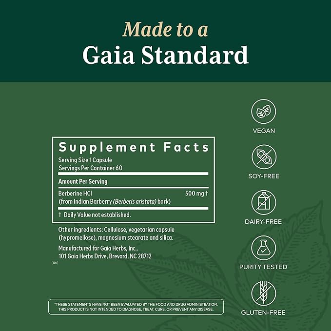 GAIA HERBS PRO Berberine Metabolic - Supplement Supplement with Berberine HCI - Vegan Gluten-Free Soy-Free - 60 Capsules (60 Servings)