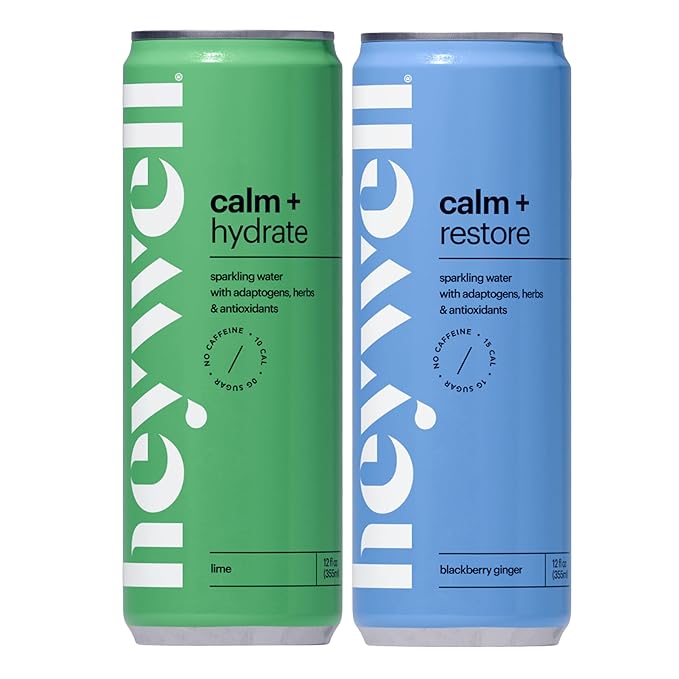 Heywell Sparkling Adaptogenic Calm Variety Pack 12 Fluid Ounce (Pack of 12) - Organic Non GMO Vegan Gluten Free Dairy Free