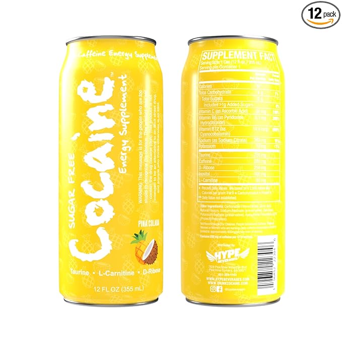 Hype Beverages Official Pre Workout Energy Drink - Sugar Free Healthy 280mg Caffeine Boost L-Carnitine Taurine Vitamins C B6 B12 Antioxidants 12Oz Sparkling Pinacolada (Pack of 12)