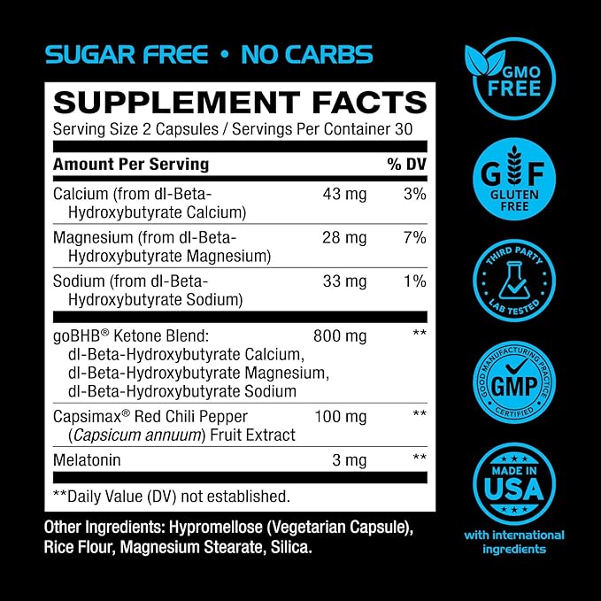 Night Burn Keto BHB Exogenous Ketones Supplement - Real Ketones Keto Diet Pills with Patented goBHB Capsimax and Melatonin for Body Sculpting (60 Count (Pack of 1) Nite)