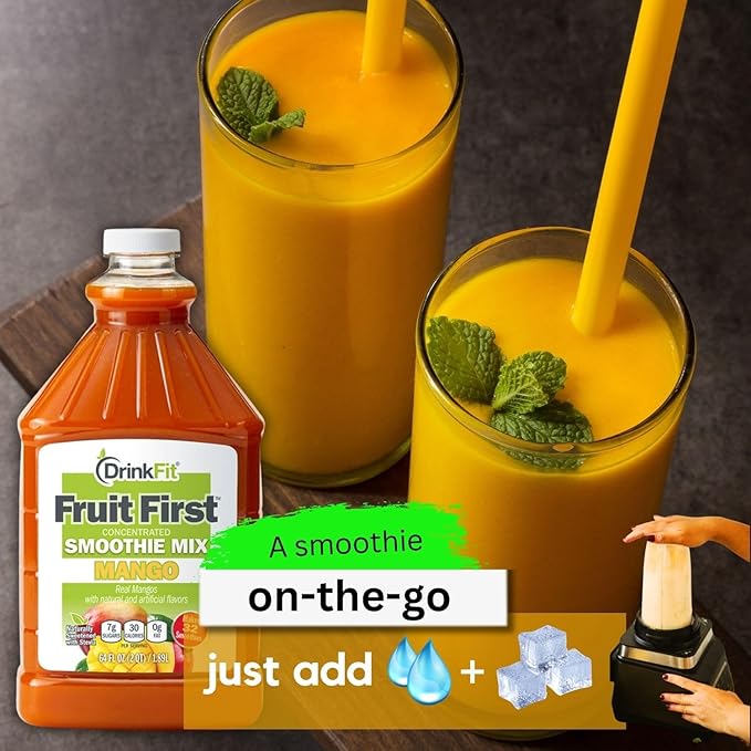 DrinkFit Fruit Smoothie | Real Fruit Puree Low Sugar Gluten:Free &amp Non:GMO Banana Smoothie Mix : Makes 32 Smoothies 64 Fl Oz with Dispensing Pump (Banana)
