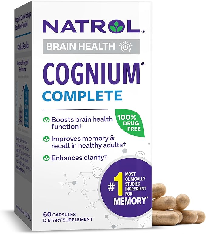 Natrol Cognium Complete Dietary Supplement for Brain Health Brain Health Supplements for Adults 60 Capsules 30 Day Supply