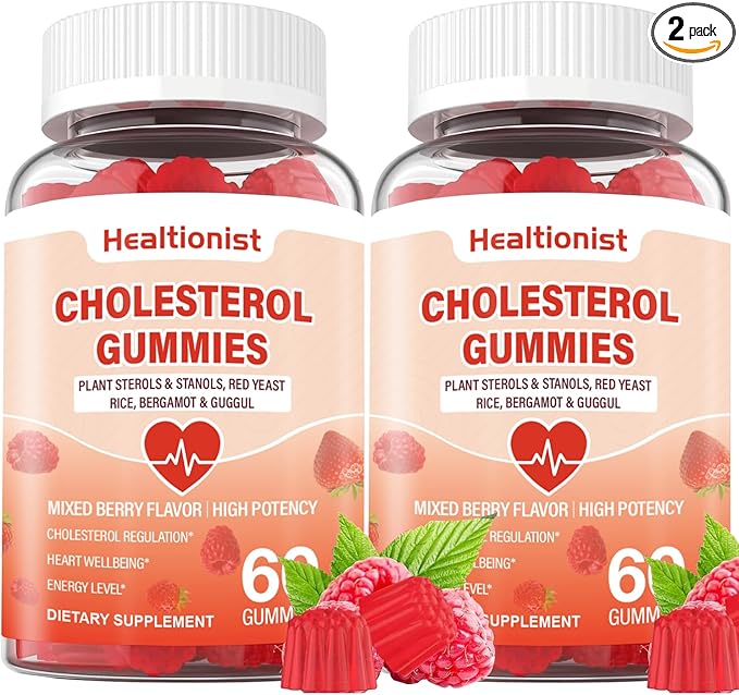 2 Packs Cholesterol Supplements with 2000 Mg Plant Sterols &amp Stanols Citrus Bergamot Red Yeast Rice Lowering Mixed Berry Flavor 120 Counts