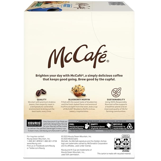 McCafe Blueberry Muffin Coffee Keurig Single Serve K-Cup Pods 24 Count