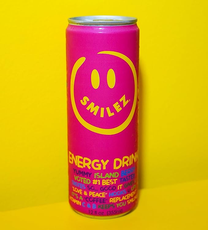 Smilez Energy Drink Island Berry 12 Fl Oz Cans (Pack of 12)