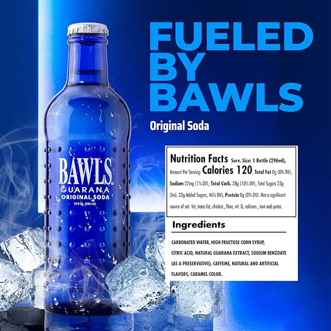 BAWLS Guarana Original BAWLS Guarana Drink Guarana Soda Guarana Fueled Soda for Energy High Energy Caffeinated Drink 10oz 12 Pack Glass Bottles