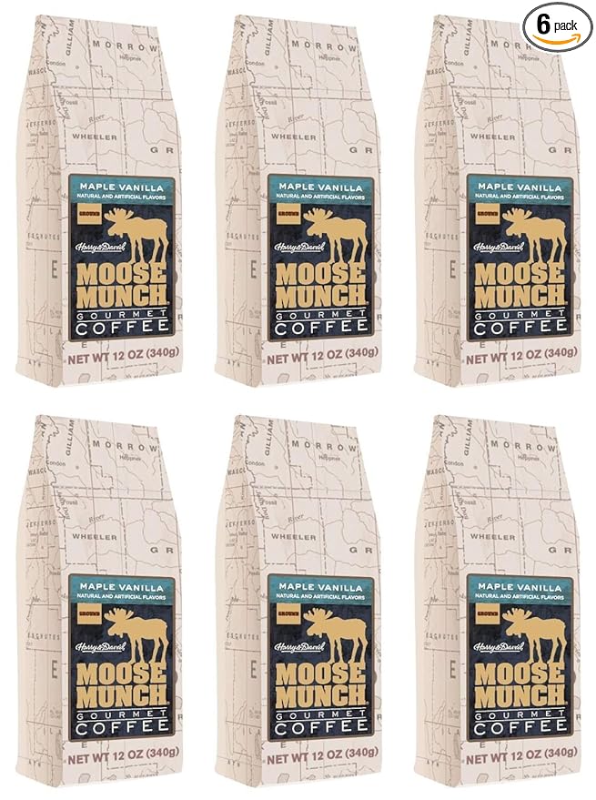 Moose Munch Maple Vanilla Flavored Coffee by Harry &amp David Medium Roasted Coffee Ground - 12 Ounce (Case of 6)