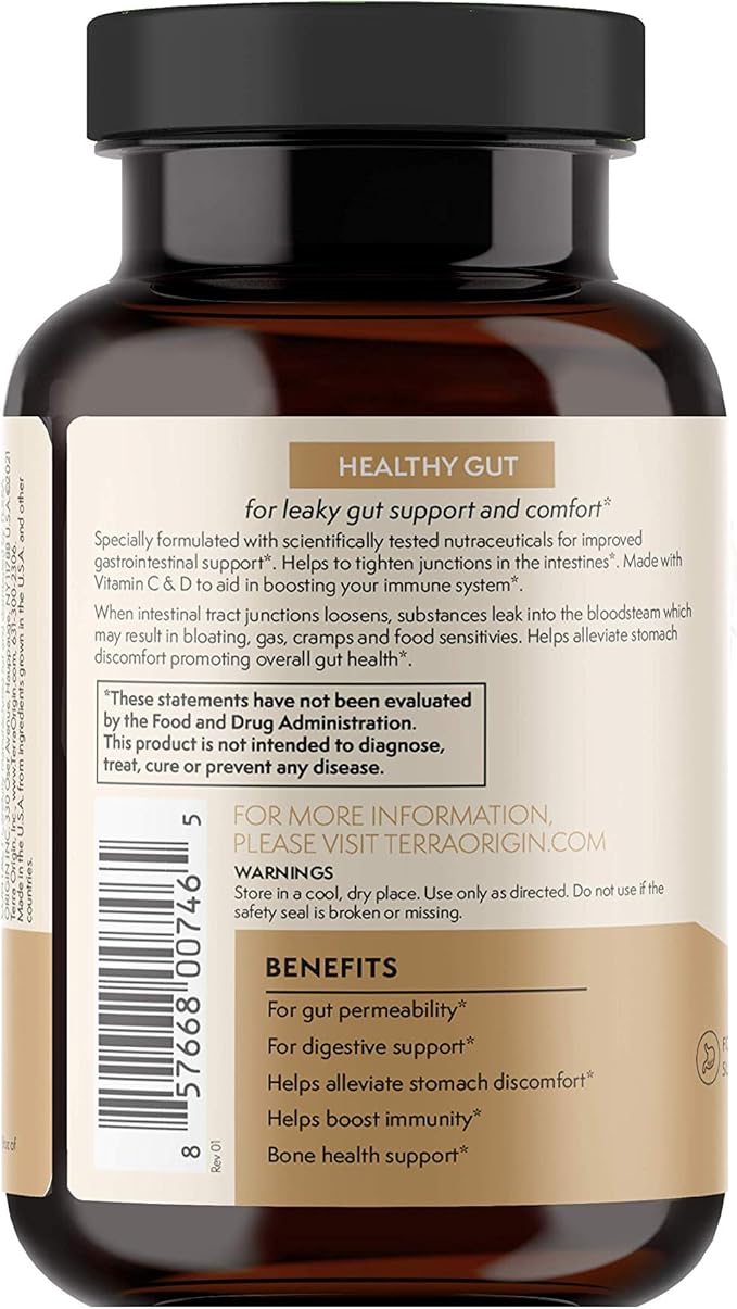 TERRA ORIGIN Healthy Gut Capsules with Immunity Boost | 90 Capsules | Non GMO Gluten Free Dairy Free | Digestive Support for Men and Women
