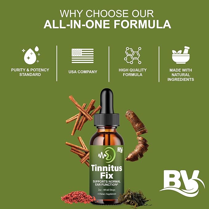 BLUE VIBE TinnitusFix Liquid Drop Supplement Advanced Maximum Strength Overall Health &amp Wellness Support TinnitusFix Premium Daily Health Management &amp Overall Support Formula (2oz / 60ml)