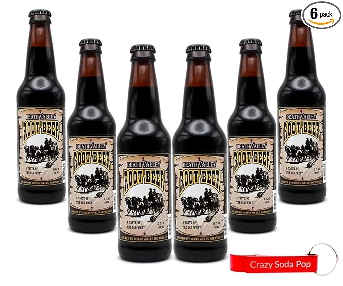 Generic Death Valley Soda | 6 Pack of Root Beer Soda | Delicious Flavored Soda Pop with Real Cane Sugar | 12 oz Glass Bottles in a 6 Pack of Root Beer with Crazy Soda Pop Bottle Opener