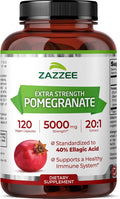 Zazzee Extra Strength Pomegranate 20:1 Extract 40% Ellagic Acid 120 Vegan Capsules 4 Month Supply Punica Granatum Antioxidant &amp Cellular Health Support Non-GMO Made in the USA