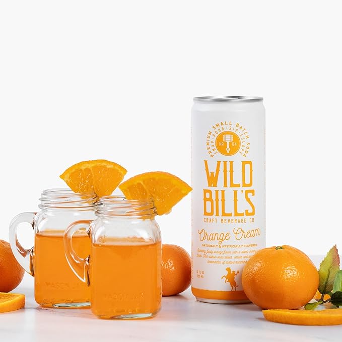 Wild Bill's Craft Soda Soft Drinks Cream Variety Pack Vanilla &amp Orange Cream Strawberry Root Beer Pure Cane Sugar Caffeine Free NO High Fructose Corn Syrup Gluten Free 12 Pack