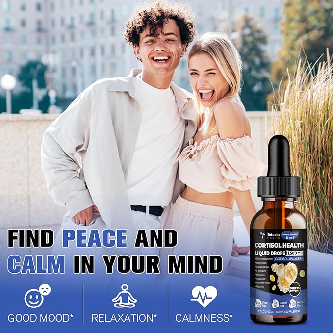 Totaria (Pack of 2 cortisol Supplement Liquid Drops Hormone Balance for Women Men with Magnesium ComplexAshwagandhaRhodiola RoseaL Theanine Supplements Mood Focus Sleep 4 FL.OZ