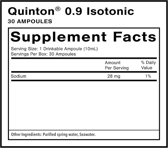 Quicksilver Scientific Original Quinton Isotonic Solution with Sea Water Minerals + Alpine Spring Water - Liquid Hydration Electrolyte + Multi Minerals Supplement (30 Single Serving Vials)
