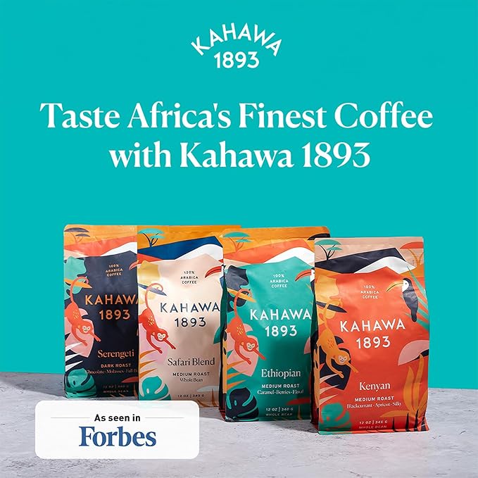 Kahawa 1893 Whole Bean Coffee Combo Pack Kenyan Ethiopian Safari &amp Serengeti Blend (12 Oz) - As Seen on Shark Tank Naturally Sweet Organically Grown Ethically &amp Sustainably Sourced