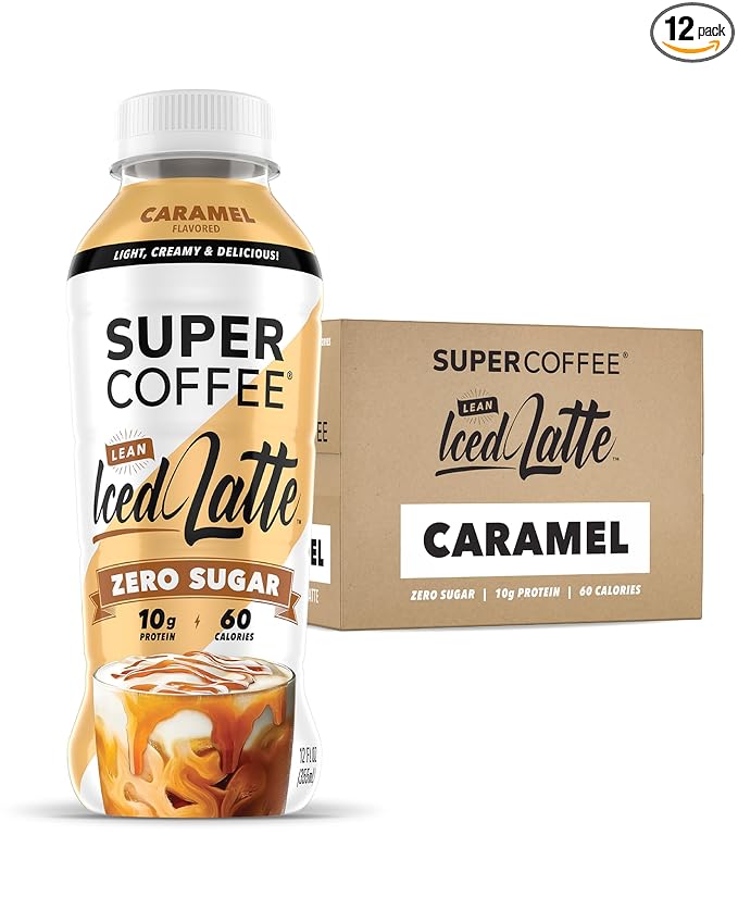 SUPER COFFEE Keto Protein Coffee (0g Added Sugar 10g Protein 70 Calories) [Caramel] 12 Fl Oz 12 Pack | Iced Smart Coffee - SoyFree GlutenFree