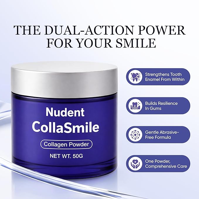Nudent Collagen Powder Nano-Hydroxyapatite Teeth Powder Smile Strengthening Collagen Strengthens Gums &amp Enamel Gentle Formula for Gums Improve Overall Gum Strength 50g (1)