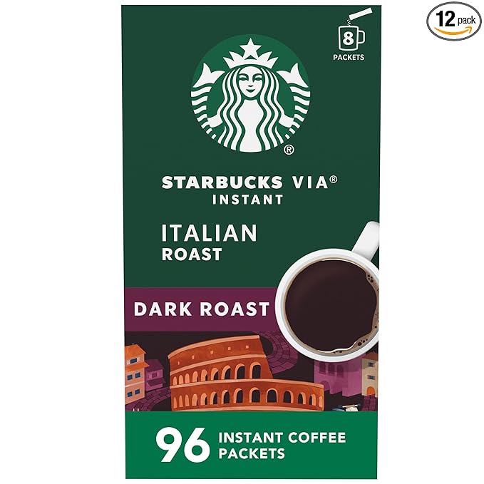 Starbucks VIA Instant Coffee Packets Single Serve Dark Roast Coffee Italian Roast 96 Packets